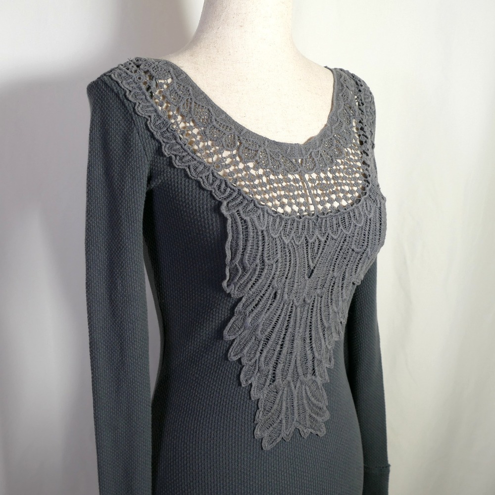 Free People Fairy Grunge Whimsigoth Crochet Thermal Top Size XS Festival Boho